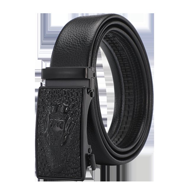 Cinturón de hebilla automática para hombre, resistente al desgaste y a los arañazos, de borde completo, cinturón de negocios para hombre, cinturón con patrón de lichi, uso versátil