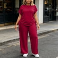 thumbnail image 4 of Guluxicc 2 Piece Womens Matching Sets Plus Size Short Sleeve Crew Neck Top with Wide Leg Pants Casual Outfits Loungewear with Pockets, 4 of 8