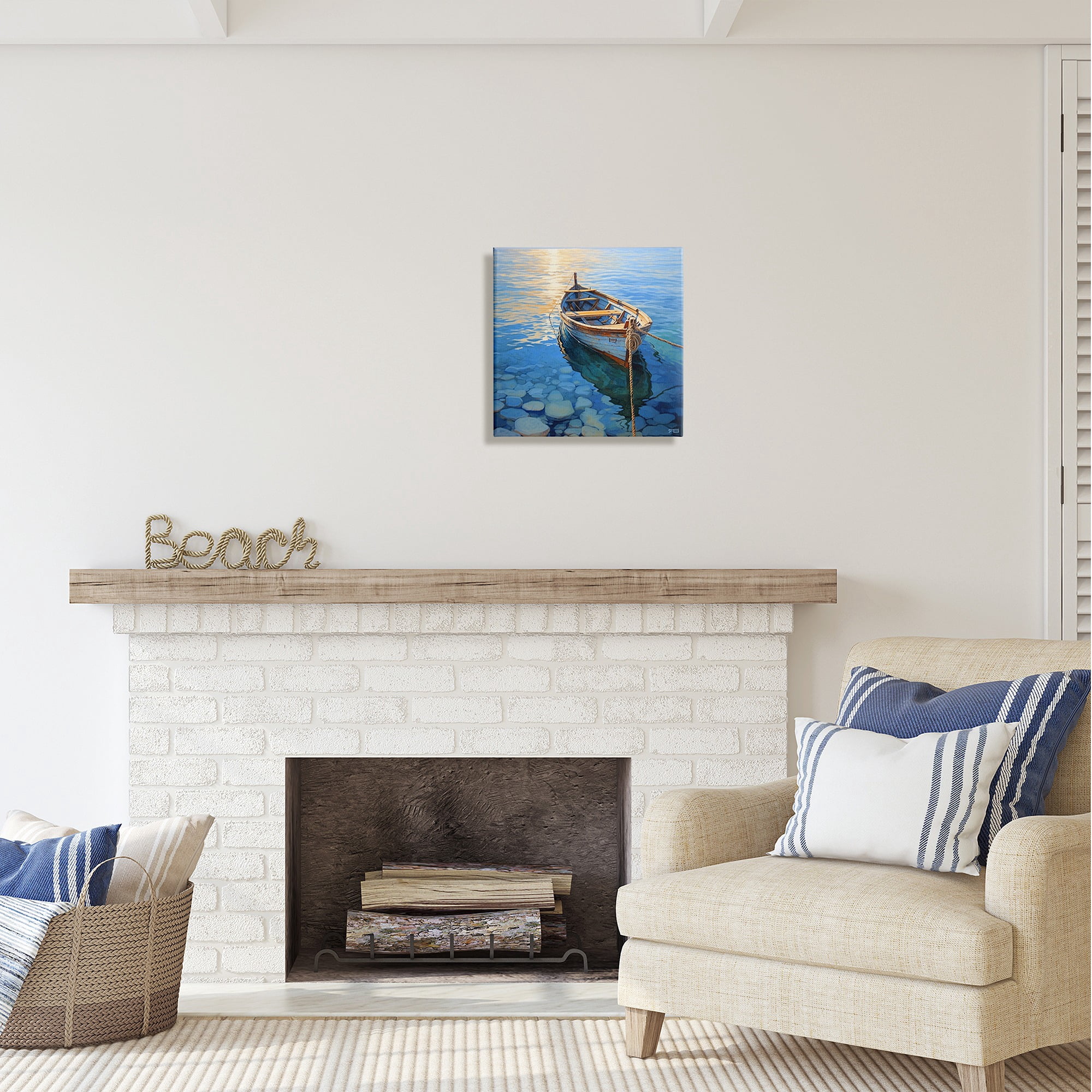 Stupell Industries Rowboat & Pebbled Shore Transportation Painting Gallery Wrapped Canvas Art Print Wall Art, 17 x 17