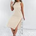 thumbnail image 6 of Women's Sleeveless Round Neck Split Hem Dress - Flowy Casual Summer Party Outfit - Loose Fit - XS-XXL Sizes, 6 of 8