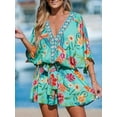 thumbnail image 4 of Cupshe Women's Mini Dress V Neck Floral Half Dolman Sleeve Belted Loose Fit Short Summer Beach Dress, Size XS-XL, 4 of 6