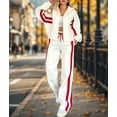 thumbnail image 6 of Womens Fall Sweatsuit 2 Peice Outfits Zip Up Striped Y2K Jacket Wide Leg Pants Matching Tracksuit Set White 5XL, 6 of 8