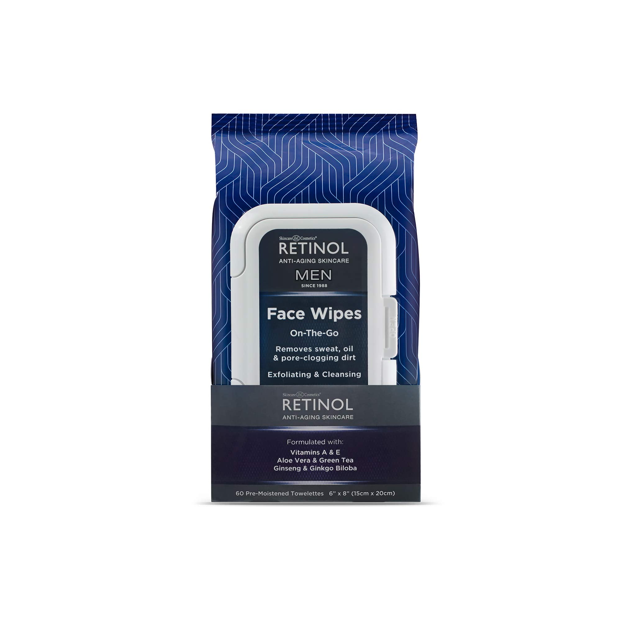 Retinol Men Facial Wipes Anti-Aging Cleansing Towelettes - One Size