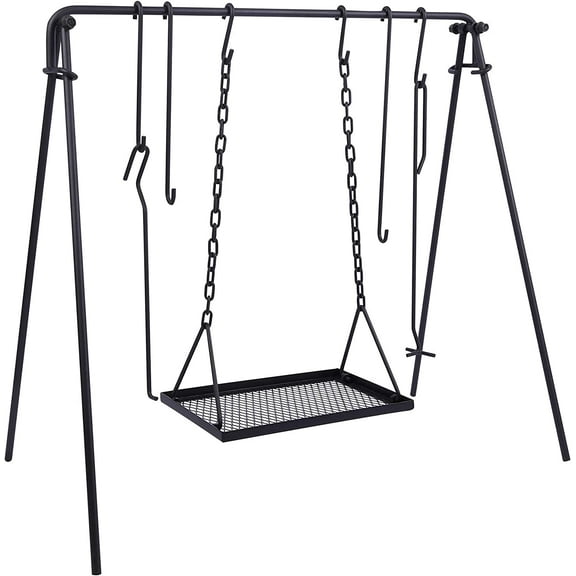 Lineslife Campfire Cooking Stand for BBQ Picnic, Swing Hanging Grill for Fire Pit with Dutch Oven Lid Lifter & Hooks