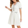 thumbnail image 4 of INSPIRE CHIC Women's V Neck Half Placket Short Sleeve Textured A-Line Wear-to-Work Knit Dress XL White, 4 of 7