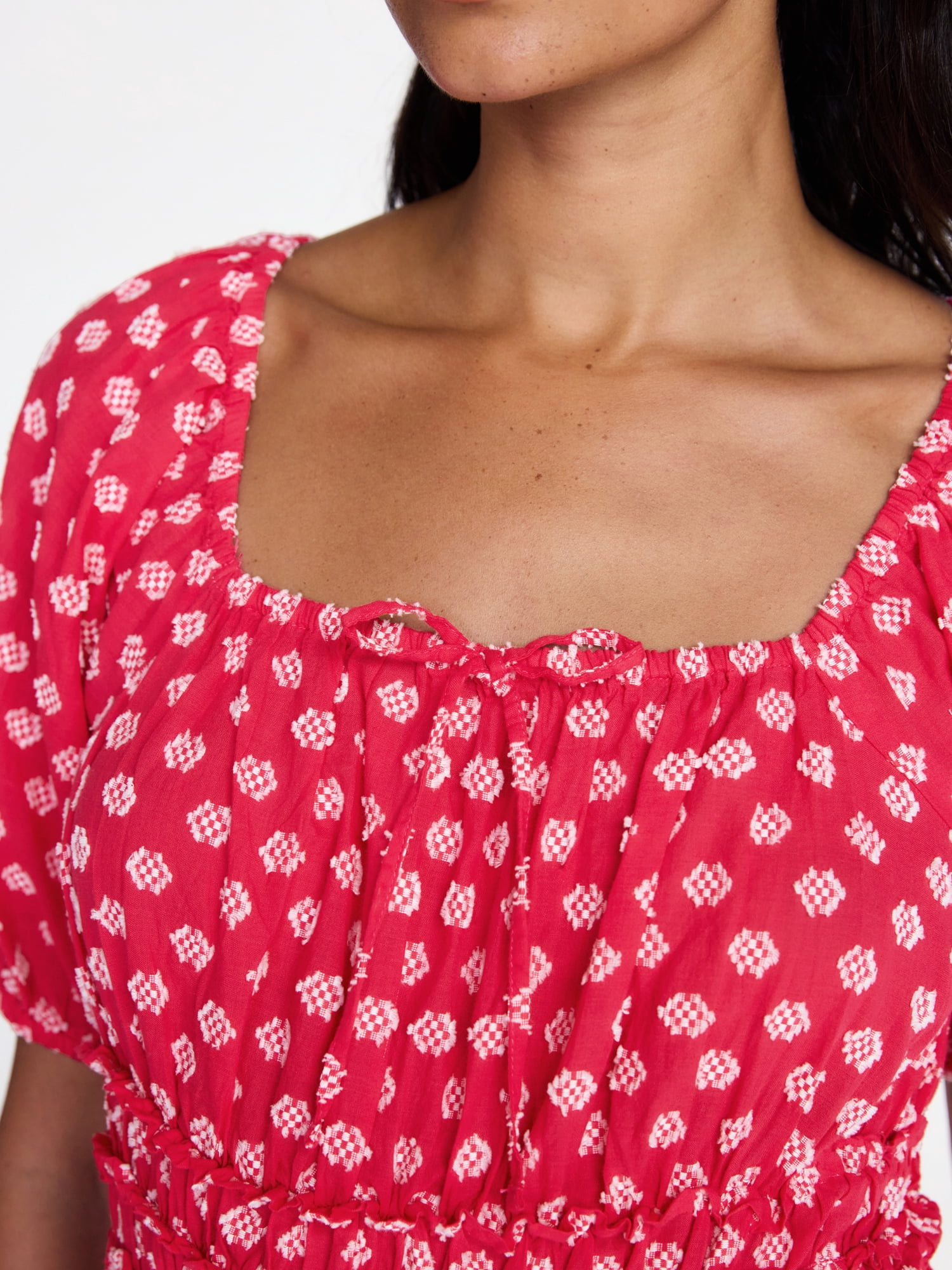 Time and Tru Women's Puff Sleeve Square Neck Top, Sizes XS-XXXL