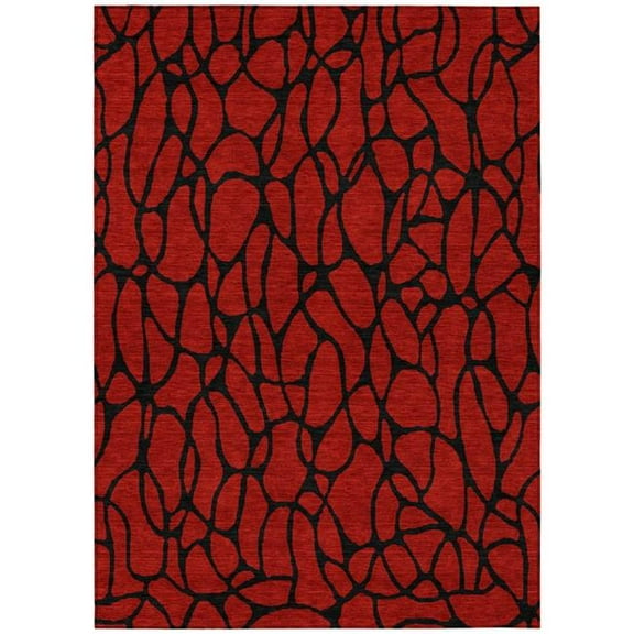 HomeRoots 599243 10 x 14 ft. Red & Black Geometric Washable Indoor & Outdoor Rectangle Area Rug