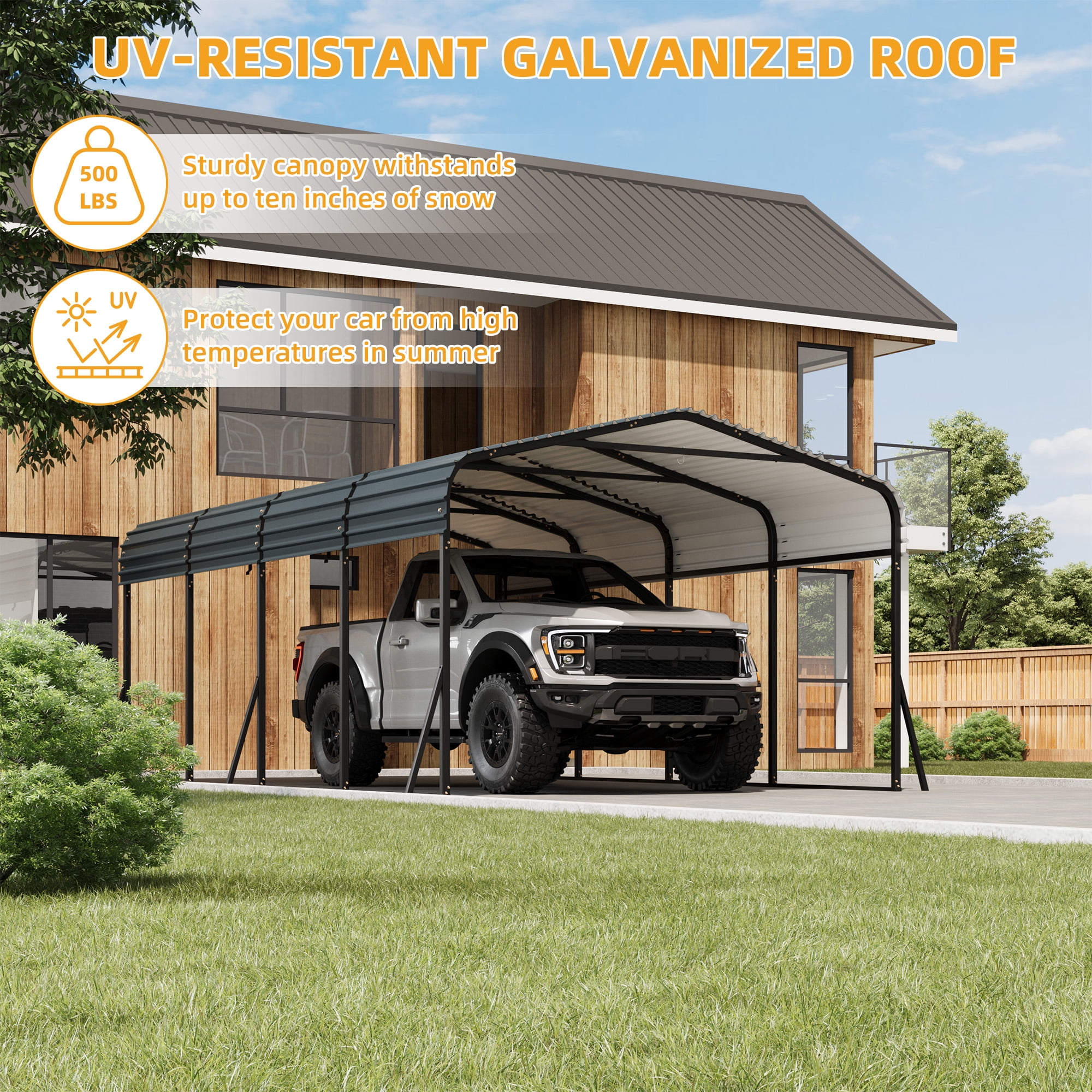 12 x 20 FT Metal Carport,Heavy Duty Metal Carport with Galvanized Steel Roof,Enhanced Base,Outdoor Carport Canopy  for Car, SUV, Truck and Boats