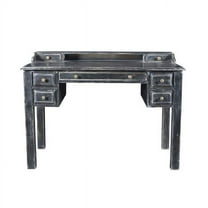 46 in. Black & Mango Solid Wood Computer Desk with Seven Drawers
