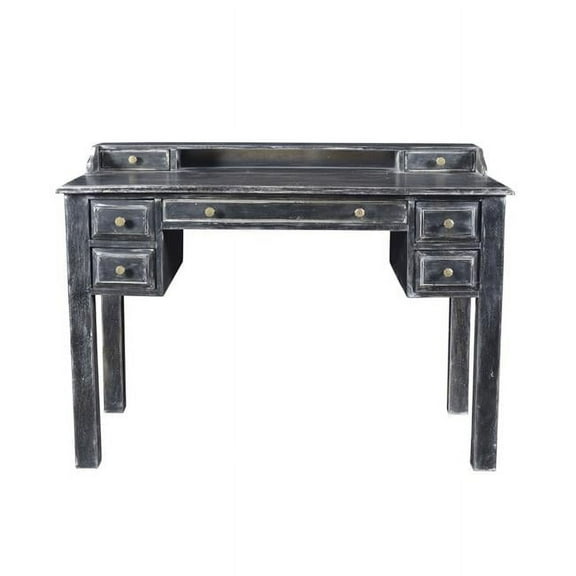 46 in. Black & Mango Solid Wood Computer Desk with Seven Drawers
