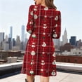 thumbnail image 4 of Women's Christmas Pleated Dress Long Sleeve Crewneck Printed Skirt with Pockets Red-2 XL, 4 of 6