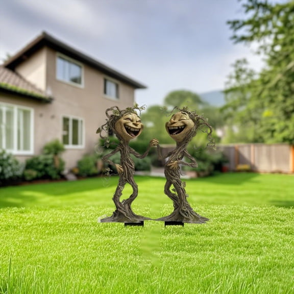 Tree Man Statue Garden Stakes – 7.9" x 6" Acrylic 2D Flat Flower Pot Insert – Whimsical Fairy Garden Accessories for Yard & Lawn – Weather-Resistant Tree Spirit Decor