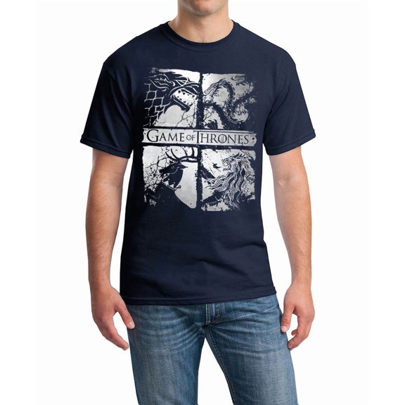 Game Of Thrones T-Shirt Four Houses Mens Tee Navy (S)