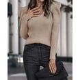 thumbnail image 3 of Suéter Otoño Invierno Cuello En V Color Puro Puff Manga Larga Moda Slim Casual Mujer Suéter para Exterior Interior Caqui XL, 3 of 6