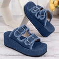 thumbnail image 5 of Women's Platform Slide Sandals Comfortable Thick Sole Wedge Slides Buckle Strap Casual Summer Sandals Fashion Beach Vacation Slippers Blue 6.5(37), 5 of 6