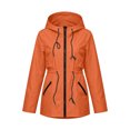 thumbnail image 4 of Staron Women Waterproof Hooded Jacket Zip V Neck Long Sleeve Casual Travel Loose Outdoor Coat with Pockets, Orange L, 4 of 7