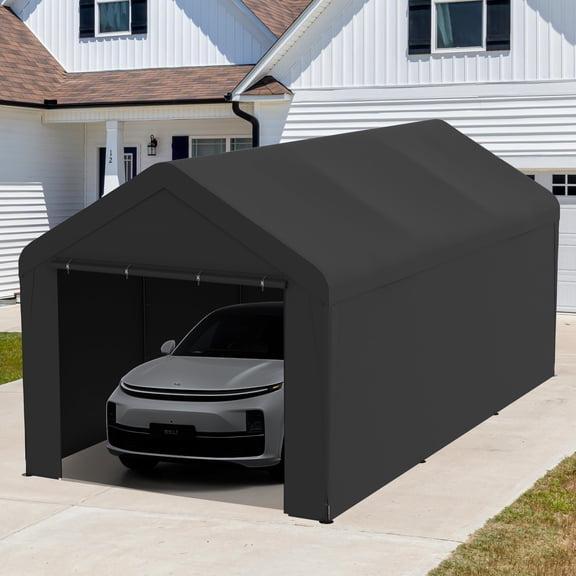 Outdoor Carport 10' x 20' Portable Garage Car Shelter Shade with Removable Sidewalls & Doors, Carport Canopy with Powder-Coated Steel Frame for Outdoor Party, Birthday