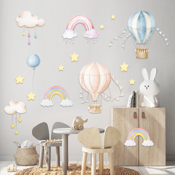 Botella de Agua Nombre Pegatinas Arco Iris Globo Luminoso Pegatinas Luminosas Habitación de Niños Pegatinas Helada Niños Nubes PVC Pegatinas de Pared Anime Botella de Agua Pegatinas-30x60cm JAMW Sencillez