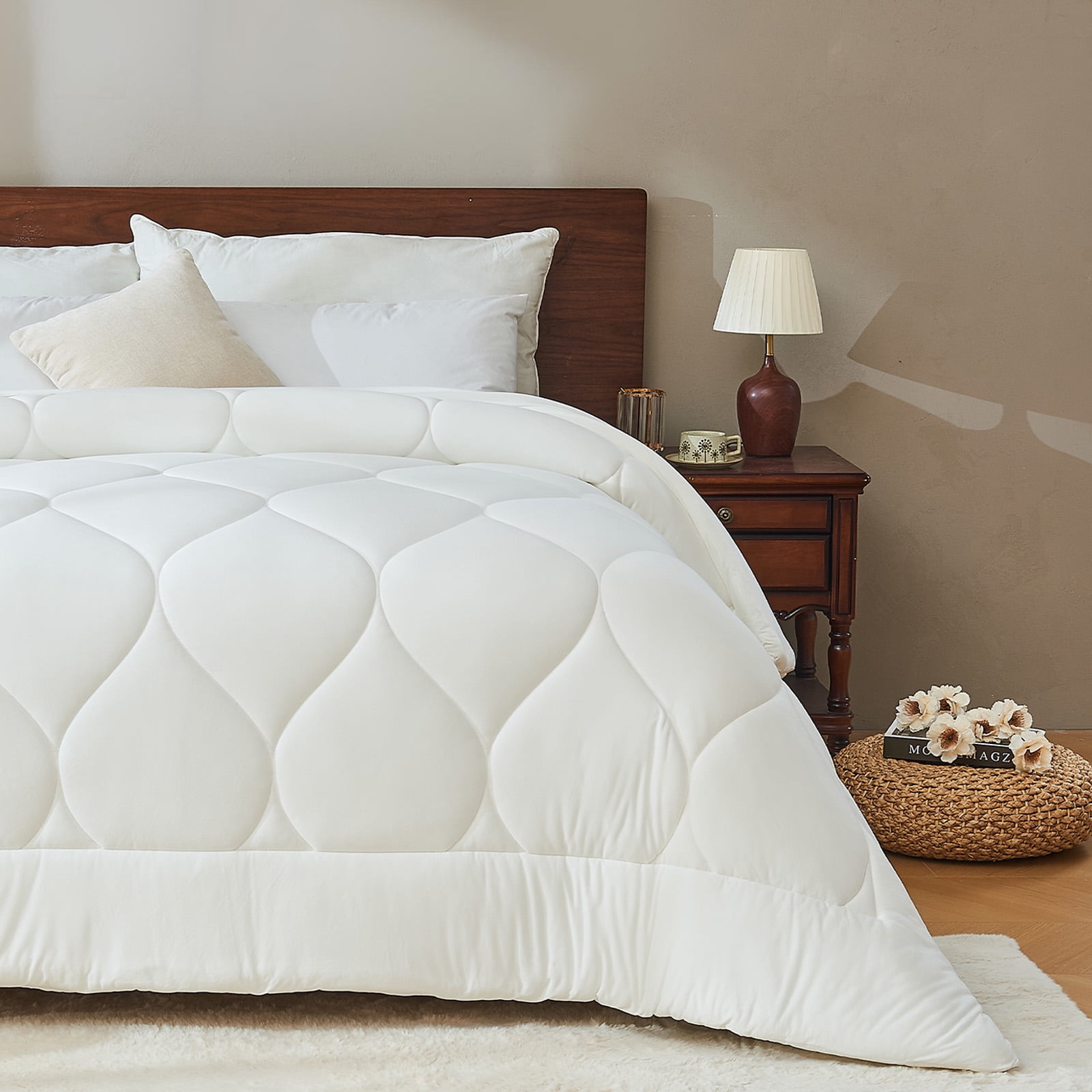 Bestier Sorona Eco Fabric Comforter Queen Size| Extra Fluffy Down Alternative Duvet Skin-Friendly Bedding for All Season, Machine Washable, White (90x90 inches)