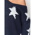 thumbnail image 4 of Women'S Star Pattern V-Neck Batwing Sleeve Off-Shoulder Casual Sweater Pullover Dark Blue M, 4 of 7