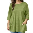 thumbnail image 2 of Otntypg Plus Size Tunic Tops for Women Loose Fit Dressy Casual 3/4 Length Sleeve Oversized Crewneck Pullover Tshirts Shirts with Pockets Green XXXXL, 2 of 8