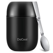 Insulated Lunch Container DaCool Insulated Food Jar 16 oz Stainless Steel Vacuum Bento Hot Lunch Box for Kids with Spoon Leak Proof Hot Cold Food for School Office Picnic Travel Outdoors - Black