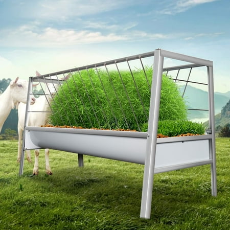 Galvanized Steel Frame Large Livestock Feeder Goat Hay Feeder Heavy-Duty Hay Grain Livestock Feeder 2-in-1 Functional Feeder 77Gal Capacity Livestock Feeding for Ranch Livestock Pens