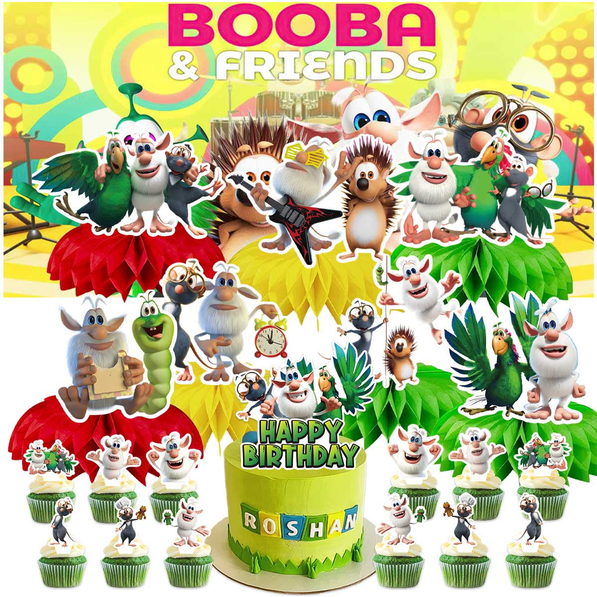 Booba Party Decorations Centerpieces Honeycomb Table Toppers Backdrop Birthday Party Decor Supplies Banner