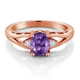 thumbnail image 2 of Gem Stone King 18K Rose Gold Plated Silver Purple Amethyst and White Lab Grown Diamond 3 Stone Engagement Ring for Women | 1.23 Cttw | Oval 8X6MM | Round 2MM | Gemstone February Birthstone | Size 6, 2 of 4