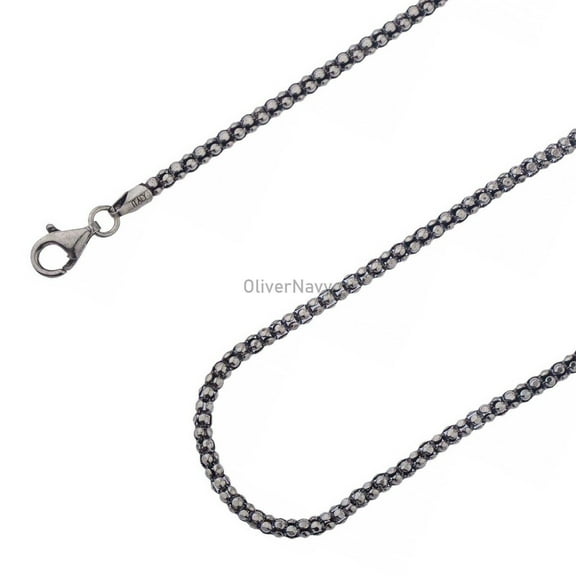 Solid 925 Oxidized Sterling Silver Italian Popcorn Coreana Chain 3.5mm
