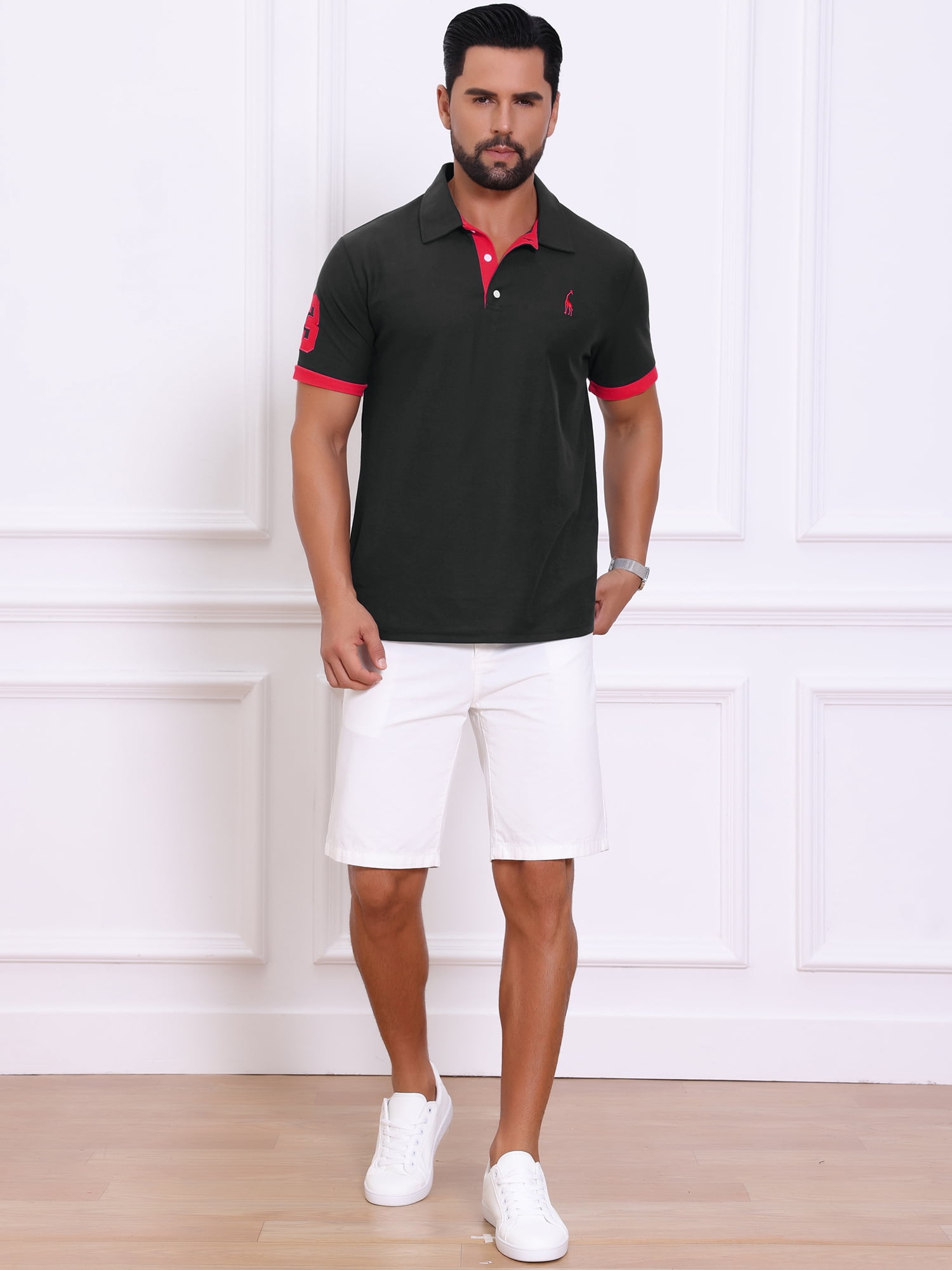 DARING DIVA Men's Pique Contrast Color Short Sleeve Golf Polo Shirts S Black