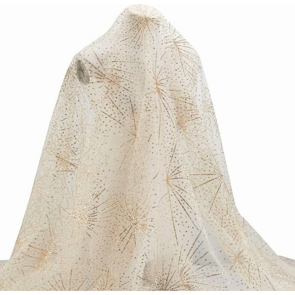 Sequin Star Embroidered Tulle Fabric - 59" Wide Glitter Mesh Textile for Party Dresses Wedding Decor Home Accents (Gold) Bisque