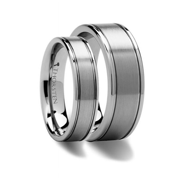 Thorsten MATCHING Rings Set Flat Satin Finish Tungsten Carbide Ring