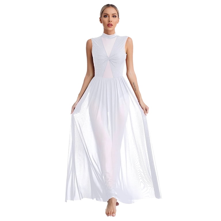 Aislor Women's Long Maxi Lyrical Dance Costume Twisted Overlay Modern  Contemporary Dress White XXL - Walmart.com