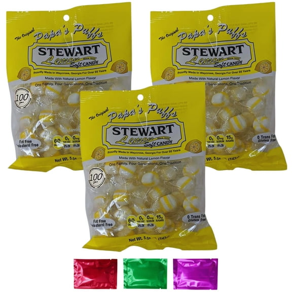 Stewart Lemon Flavored Soft Candy, Fat Free Gluten Free Individually Wrapped for Gift Baskets Stocking Stuffers Birthday Party Favors Holiday 5.05 oz 3 Bags, w/Bonus Snoep in Beperkte Oplage