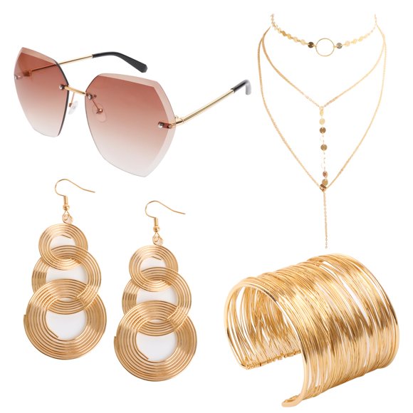 Set de accesorios para disfraz de discoteca Fumwase 70s para mujer, 4 piezas