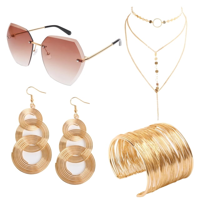 Set de accesorios para disfraz de discoteca Fumwase 70s para mujer, 4 piezas