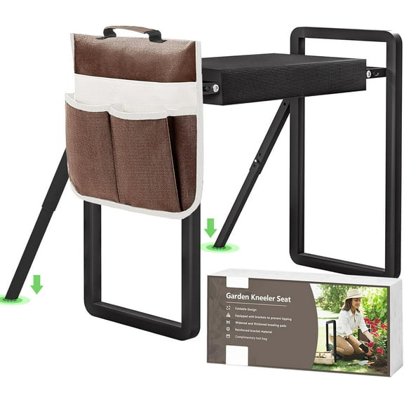 Garden Kneeler and Seat Heavy Duty,Foldable Gardening Stool with Anti-Tipping，10" Thicken & Widen Soft Kneeling Pad,Great Gardening Gifts for Women and Men, Bench Comes with Tool Pouch,Black