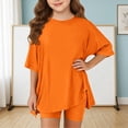 thumbnail image 2 of YunPes Toddler Baby Girls Summer Outfits Solid Oversized Side Split Short Sleeve Crewneck T-Shirt and Biker Shorts 2 Piece Set, 2 of 6