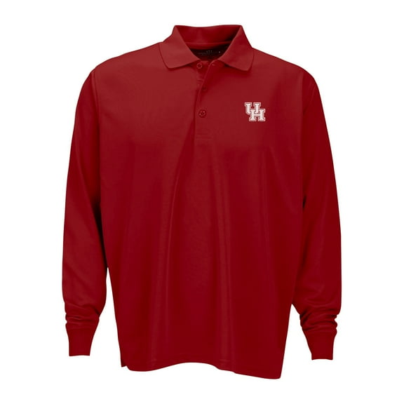 Men's Red Houston Cougars Vansport Omega Long Sleeve Solid Mesh Tech Polo