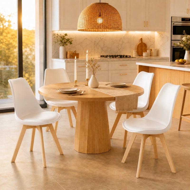 BEAUTYPEAK Dining Chairs Set of 4 PU Leather Upholstered Side Chairs with Padded Seats Solid Wood Legs Modern Accent Chairs, White