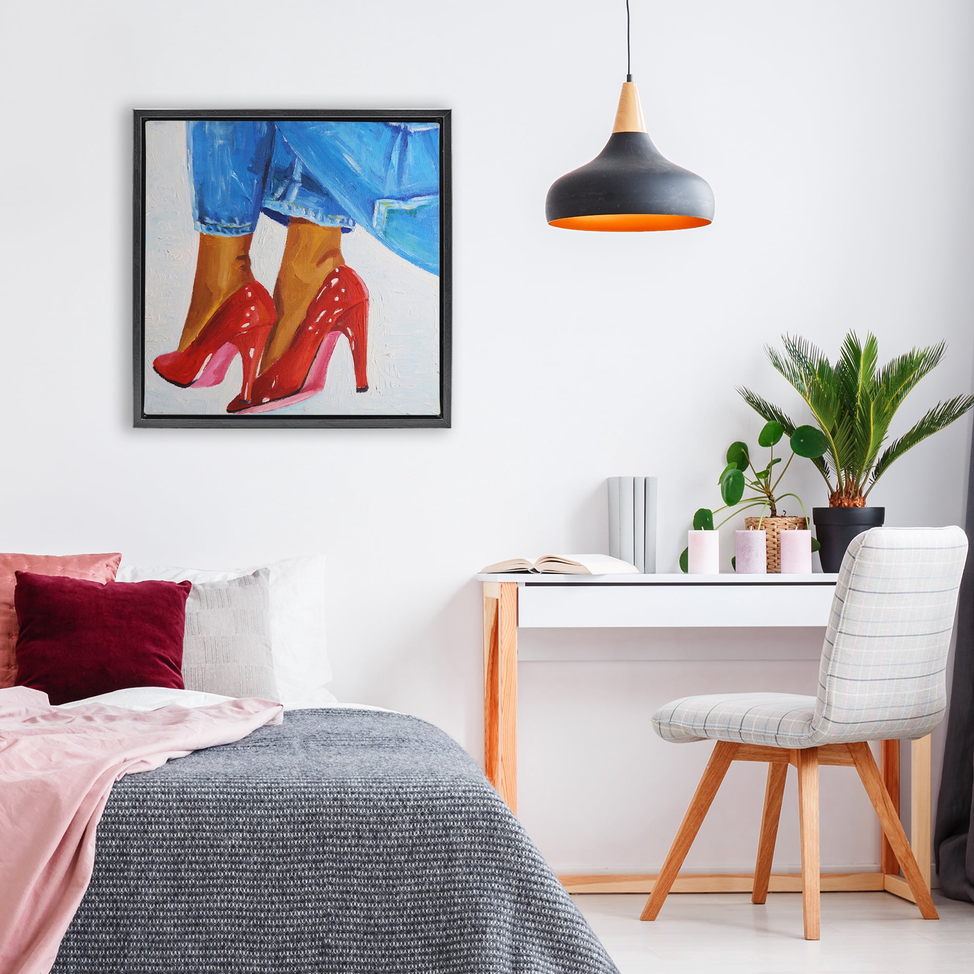 Stupell Industries Glossy Red Pumps & Jeans Black Framed Floater Canvas Wall Art, design by Violeta Vollmer