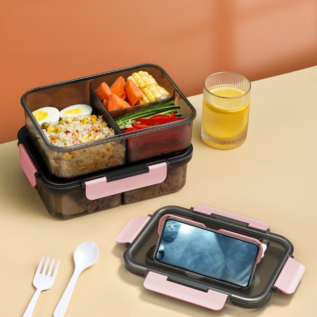 Boîte à Lunch Compartimentée Isolée et Scellée - Contenant Bento Portable Compatible Micro-Ondes, Étanche pour Préparation de Repas pour Adultes, Comprend des Ustensiles, Rose, JKODE