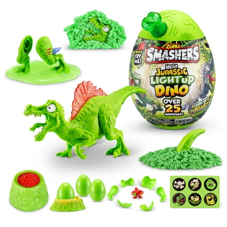Smashers Mega Jurassic Light Up Dino Egg (Spinosaurus) by ZURU Collectible Egg with Over 25 Surprises, Volcano Slime, Fossil Toy, Dinosaur Toys, T-Rex Toy for Boys and Kids