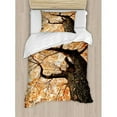 thumbnail image 3 of Forest Duvet Cover Set Queen Size, Body of Old Tree Seedling Botany Woodsy Roots Falling Maple Leaf Design Print, Decorative 3 Piece Bedding Set with 2 Pillow Shams, Orange Brown, by Ambesonne, 3 of 3