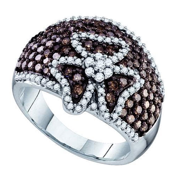 Dazzlingrock Collection 1.55 Carat (ctw) 10k Round White & Cognac Diamond Ladies Right Hand Fashion Band 1 1/2 CT, White Gold