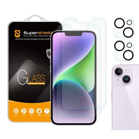 Supershieldz Anti Glare (Matte) Tempered Glass Screen Protector Designed for Apple iPhone 14 (6.1 inch) + Camera Lens, Anti Scratch, Bubble Free (2 Pack)