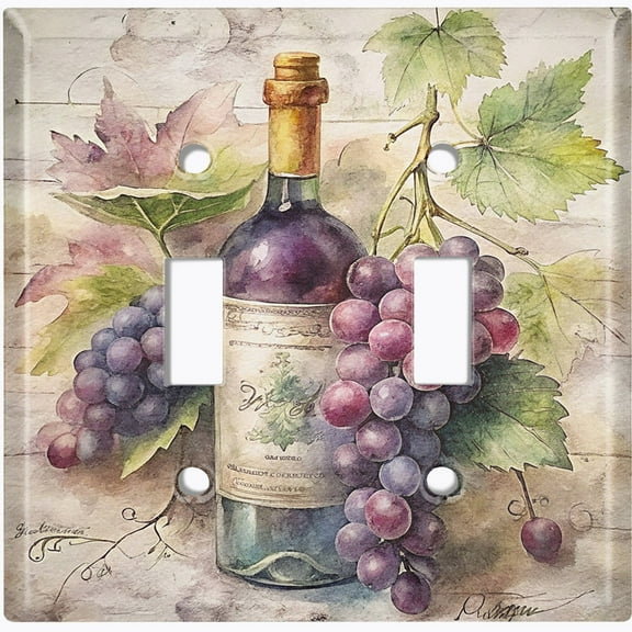 Metal Light Switch Wall Plate Outlet Cover (Red Wine and Grape Vines - Double Toggle)