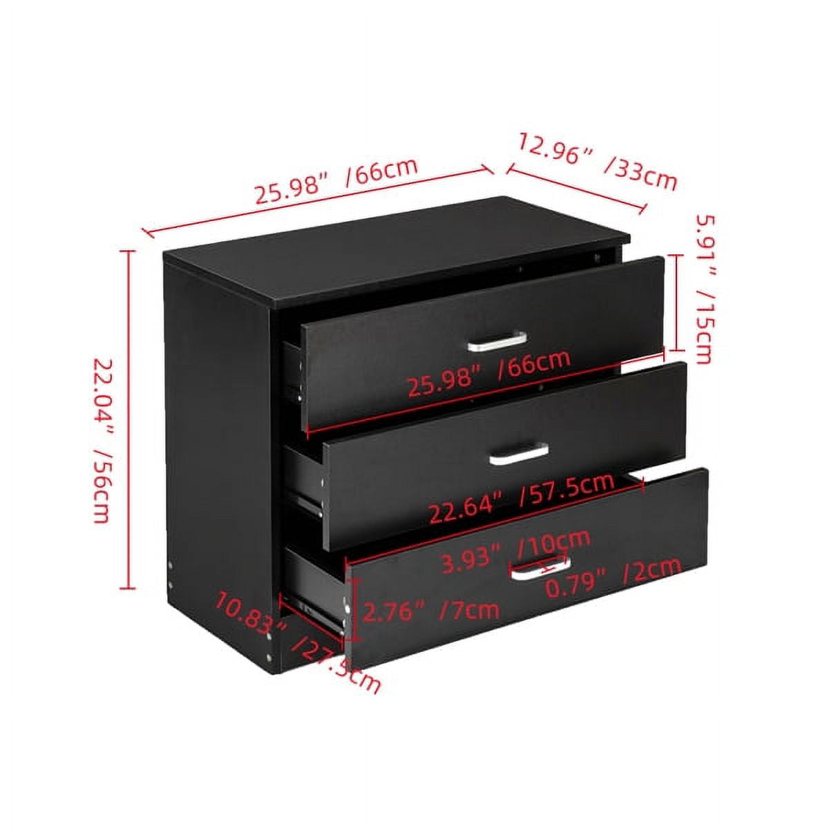 YDLW 3 Drawer Dresser for Bedroom, Black Wooden Chest of Drawers, Modern 4 Drawer Chest Storage Dresser for Closet, Living Room, Hallway