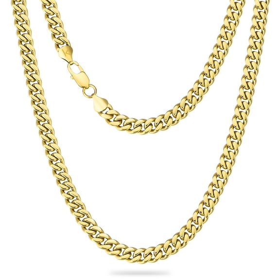 KRKC&CO Real 14K Gold Plated Necklace, Flat Diamond-Cut Miami Cuban Link Chain for Men Women, Gold Plated Chain, 8mm, 20Inch